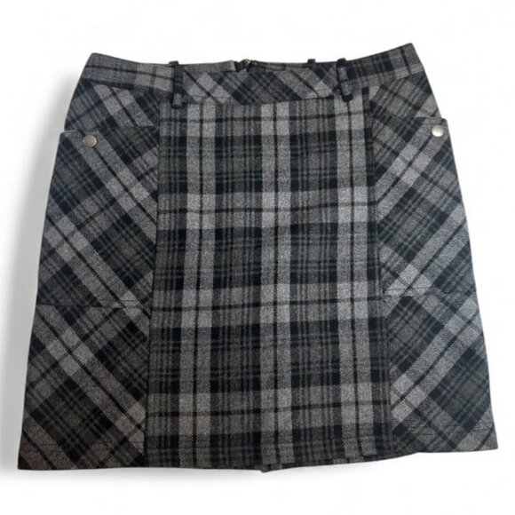 Eddie Bauer Gray Black Wool Blend Tartan Mini Plaid Skirt | Women’s Size 6 - Picture 2 of 7